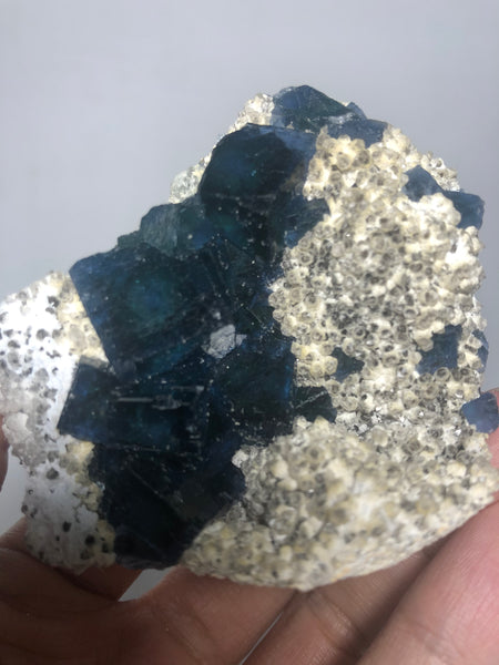 Translucent Dark Blue Green Cubic Fluorite Raw Crystals 151g