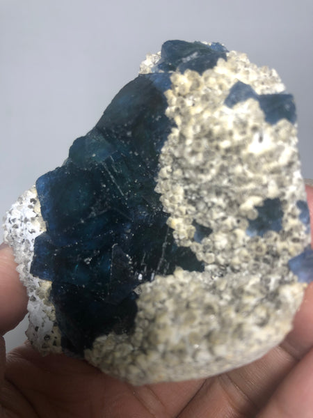 Translucent Dark Blue Green Cubic Fluorite Raw Crystals 151g