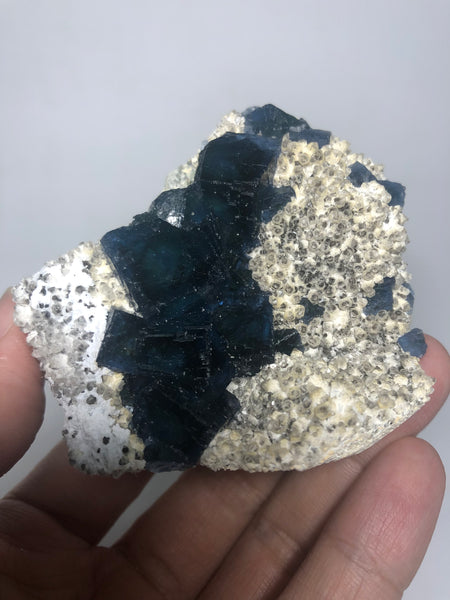 Translucent Dark Blue Green Cubic Fluorite Raw Crystals 151g
