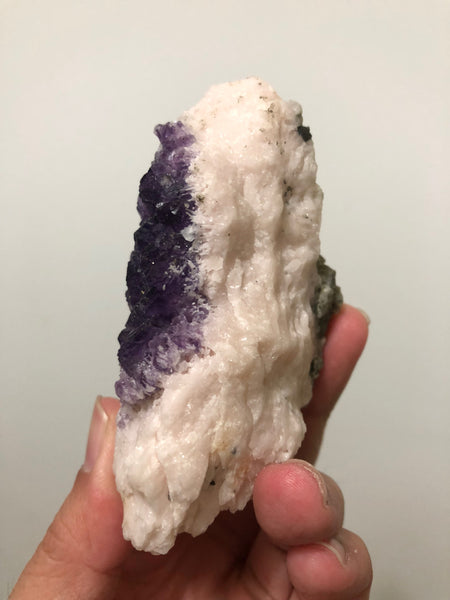 Purple Flourite On Pink Mangano Calcite With Pyrite 194g