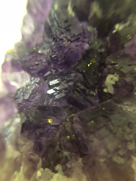 Purple Flourite On Pink Mangano Calcite With Pyrite 194g