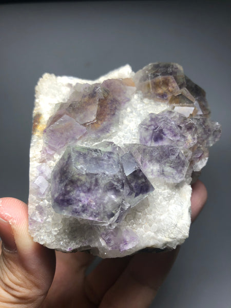 Green Fluorite with Purple Phantom on Quartz 278g