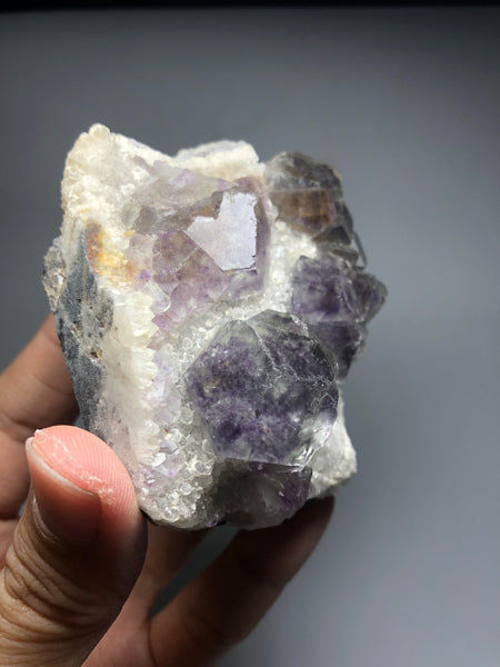 Green Fluorite with Purple Phantom on Quartz 278g