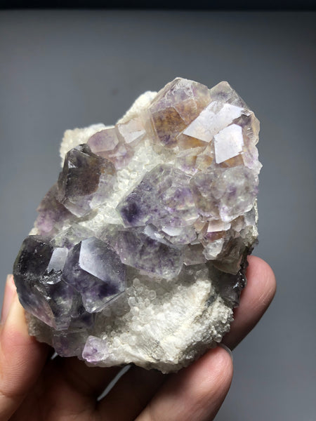Green Fluorite with Purple Phantom on Quartz 278g