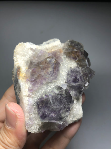 Green Fluorite with Purple Phantom on Quartz 278g