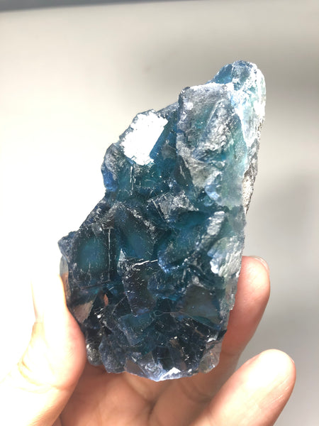 Translucent Dark Blue Green Cubic Fluorite Raw Crystals 295g