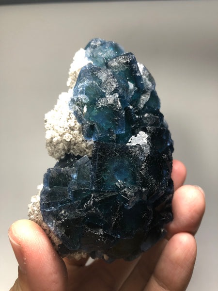 Translucent Dark Blue Green Cubic Fluorite Raw Crystals 295g