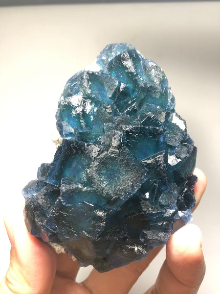 Translucent Dark Blue Green Cubic Fluorite Raw Crystals 295g