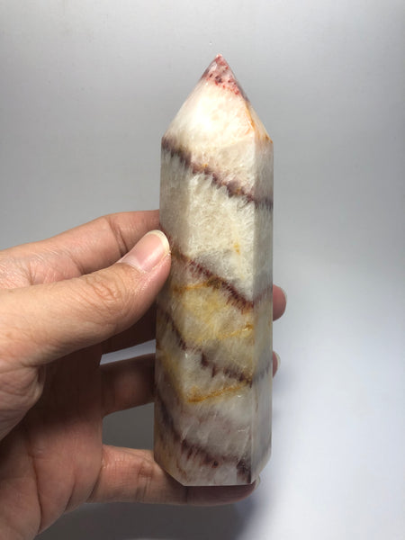 Tri-Color Calcite Crystal Point 317g