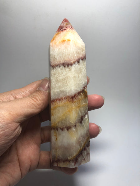 Tri-Color Calcite Crystal Point 317g