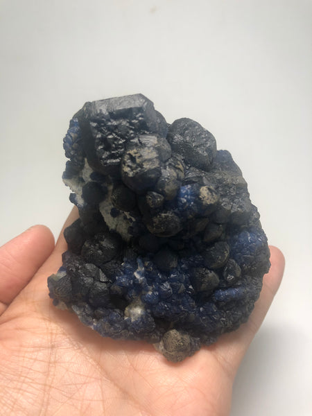 Deep Blue Cubic Fluorite on White Quartz Raw Crystals 368g