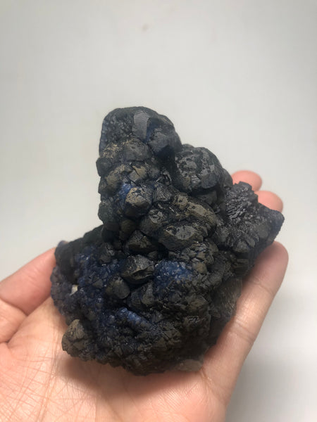 Deep Blue Cubic Fluorite on White Quartz Raw Crystals 368g