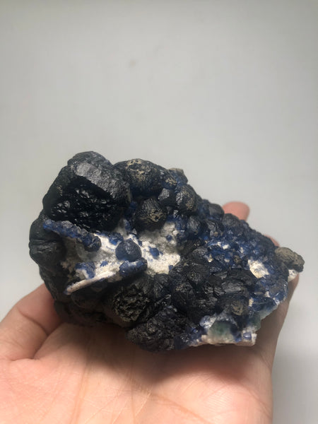 Deep Blue Cubic Fluorite on White Quartz Raw Crystals 368g