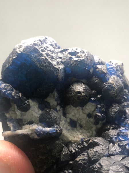 Deep Blue Cubic Fluorite on White Quartz Raw Crystals 368g