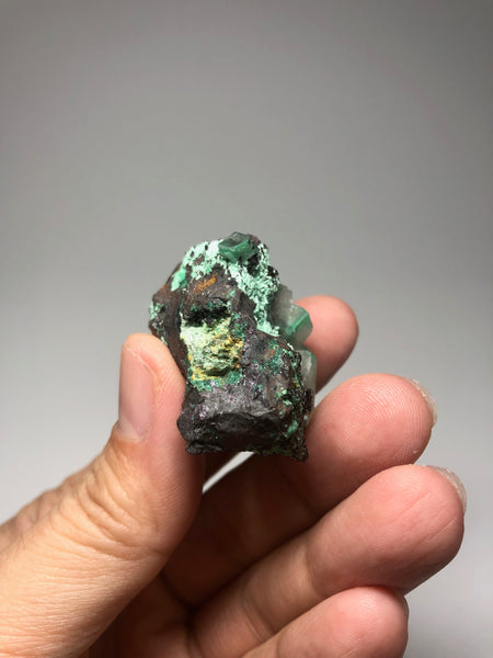Rosasite with Calcite Raw Crystals 38g