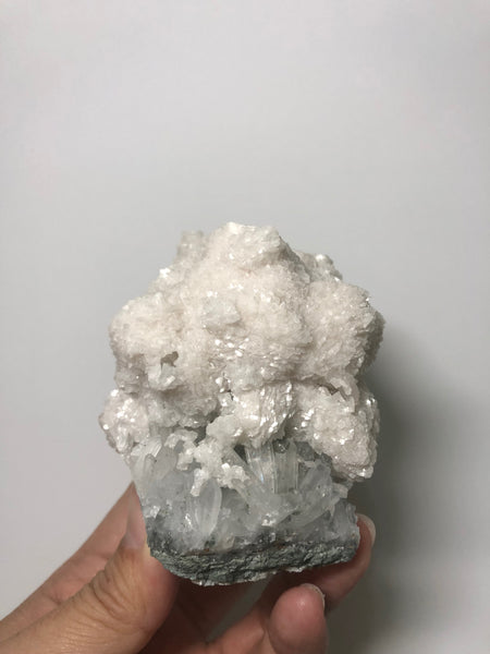 Pink Mangano Calcite on Quartz 430g