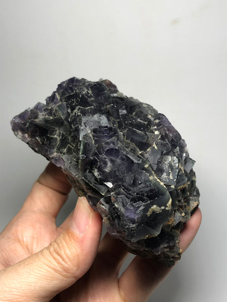Translucent Deep Purple Cubic Fluorite with Green Zoning Raw Crystals 439g