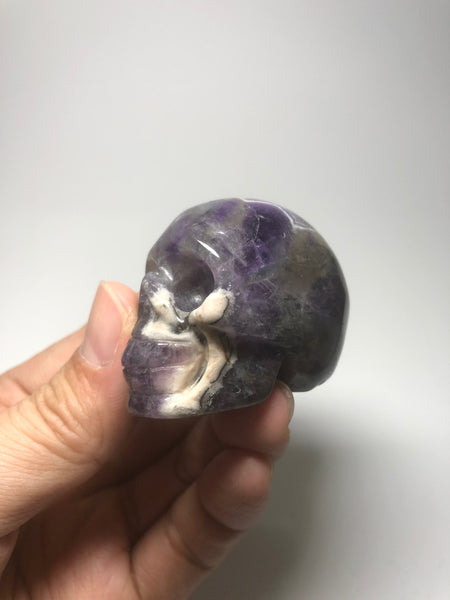 Chevron Amethyst Crystal Skull 86g