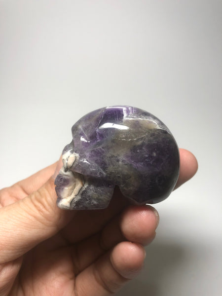 Chevron Amethyst Crystal Skull 86g