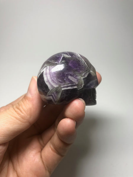 Chevron Amethyst Crystal Skull 86g