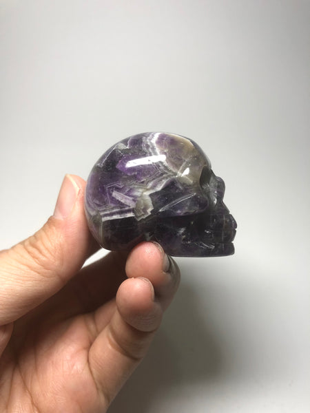 Chevron Amethyst Crystal Skull 86g
