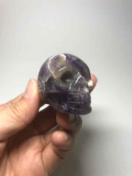 Chevron Amethyst Crystal Skull 86g