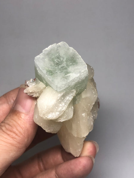 Green Apophyllite on Stilbite Raw Crystals 88g
