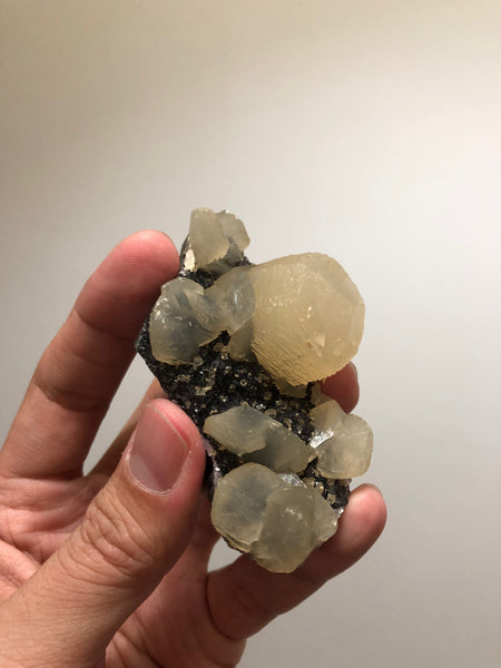 Calcite on Druzy Amethyst 89g