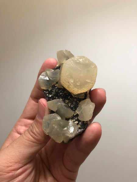 Calcite on Druzy Amethyst 89g