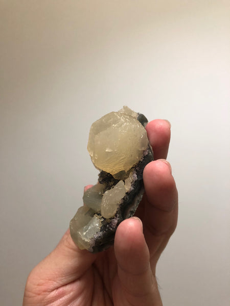 Calcite on Druzy Amethyst 89g