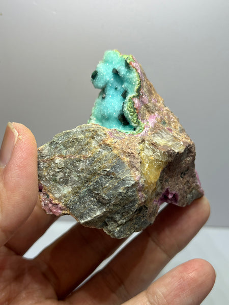 Druzy Chrysocolla With Malachite And Cobaltoan Calcite Raw Crystals 131g