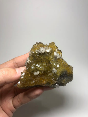 Yellow Fluorite with Calcite and Chalcopyrite from Spain 160g