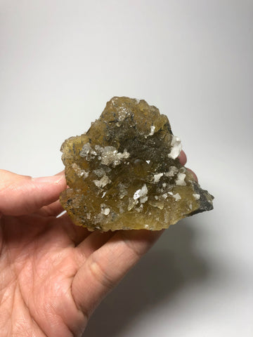 Yellow Fluorite with Calcite and Chalcopyrite from Spain 178g