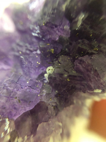 Purple Flourite On Pink Mangano Calcite With Pyrite 194g