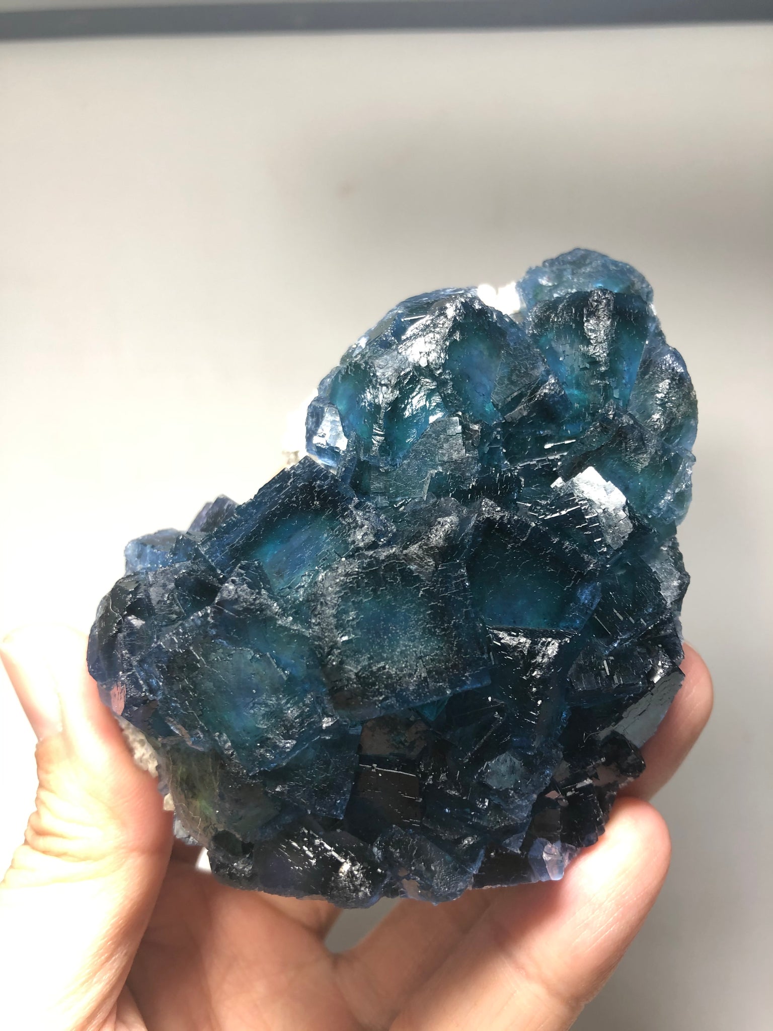 Translucent Dark Blue Green Cubic Fluorite Raw Crystals 295g