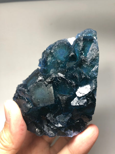 Translucent Dark Blue Green Cubic Fluorite Raw Crystals 295g