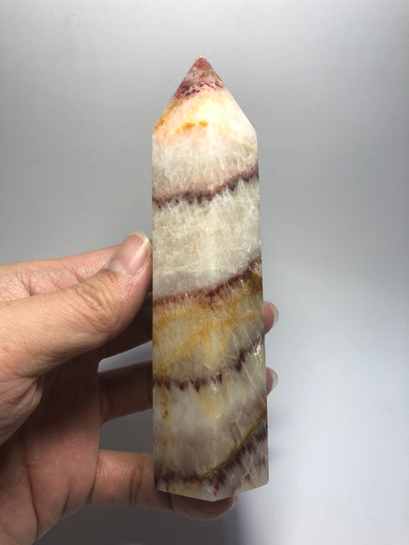 Tri-Color Calcite Crystal Point 317g