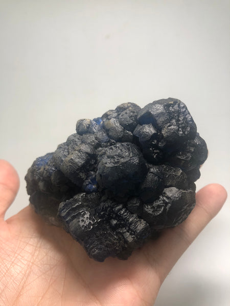 Deep Blue Cubic Fluorite on White Quartz Raw Crystals 368g
