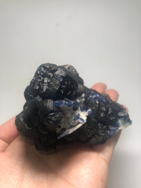 Deep Blue Cubic Fluorite on White Quartz Raw Crystals 368g