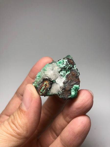 Rosasite with Calcite Raw Crystals 38g