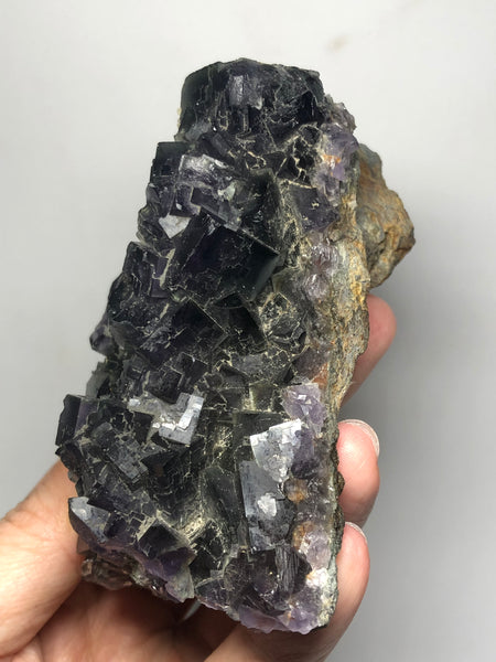 Translucent Deep Purple Cubic Fluorite with Green Zoning Raw Crystals 439g