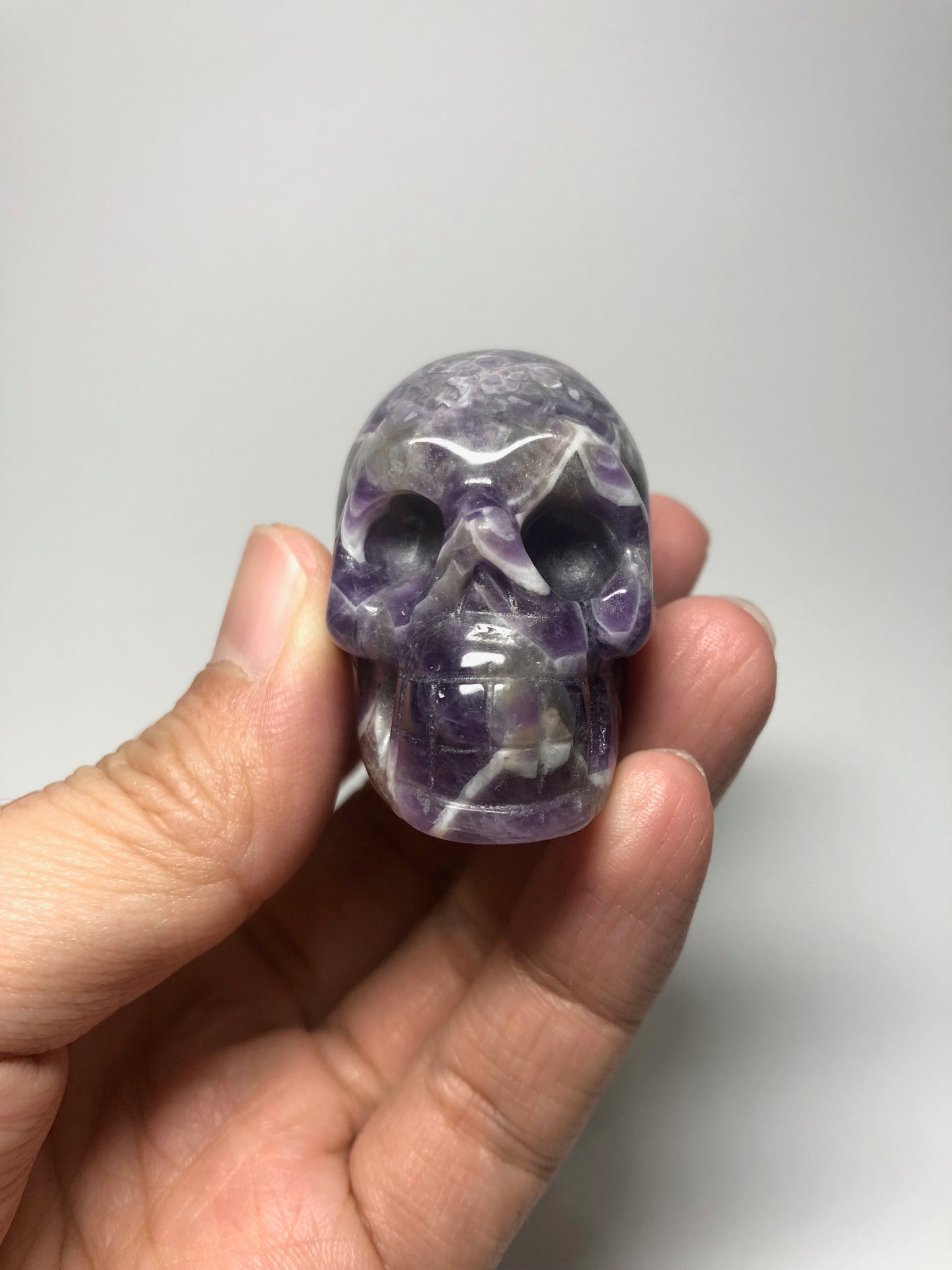 Chevron Amethyst Crystal Skull 85g