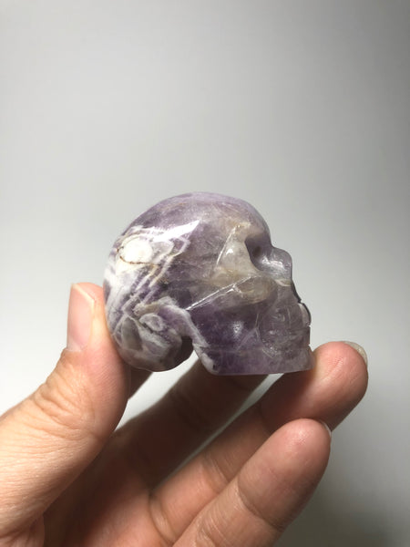 Chevron Amethyst Crystal Skull 87g