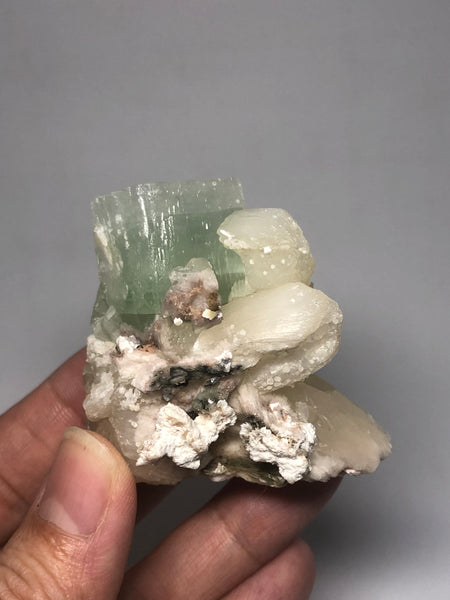 Green Apophyllite on Stilbite Raw Crystals 88g
